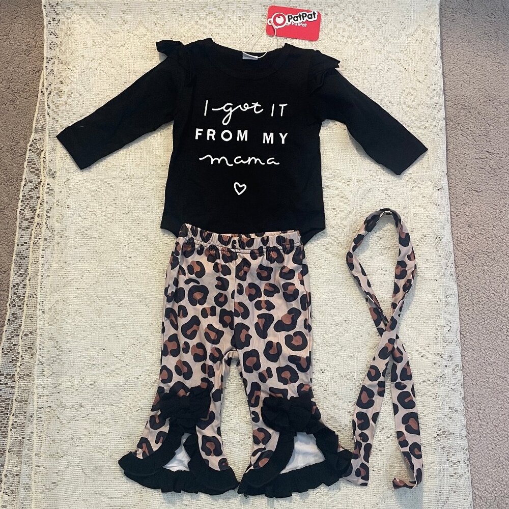 NWT: PatPat 3-piece 6 - 9 month girls outfit. Onsie, pants and hair band.